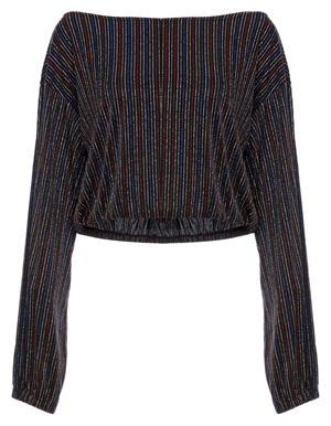 Lurex Striped Cropped Long Sleeve Top