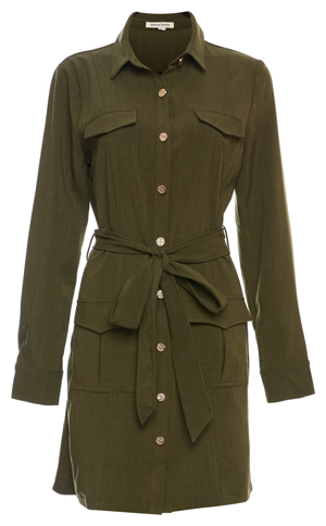 Buttoned Front Long Sleeve Cargo Dress