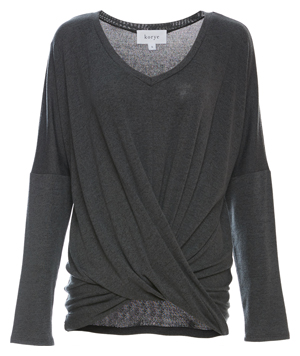 Knotted Front V-Neck Long Sleeve Top
