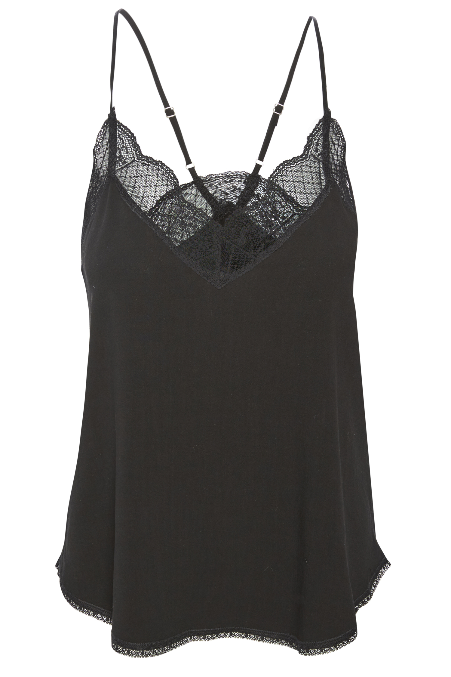 Spaghetti Strap Lace Trim Cami in Black S - XL