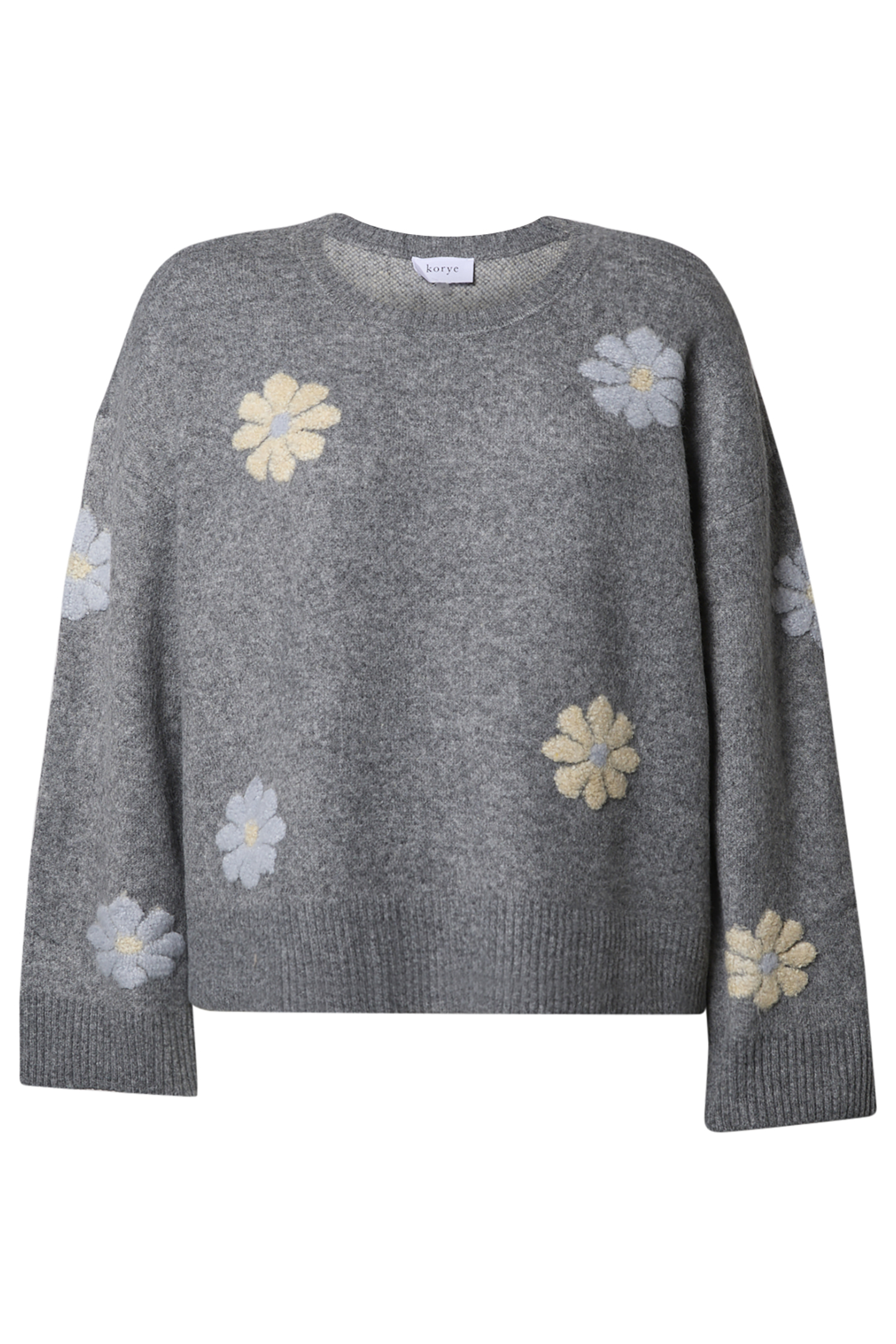 Flower Round Neck Sweater in Charcoal Multi 1X - 2X | DAILYLOOK
