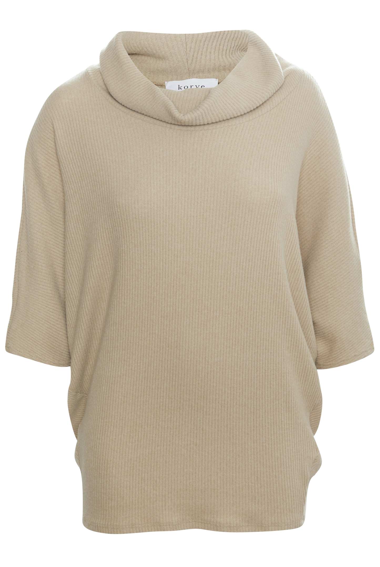 Cowl Neck 3/4 Sleeve Brushed Top in Beige XS - XL | DAILYLOOK