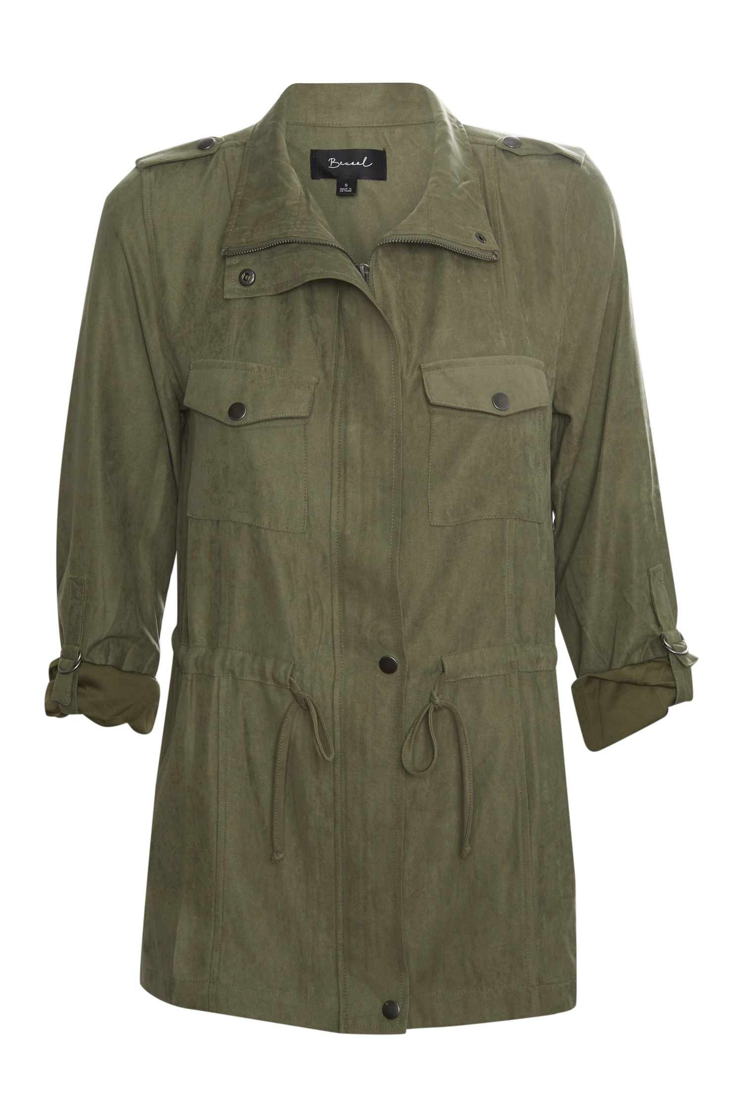 Peach Skin Long Utility Jacket in Sage 