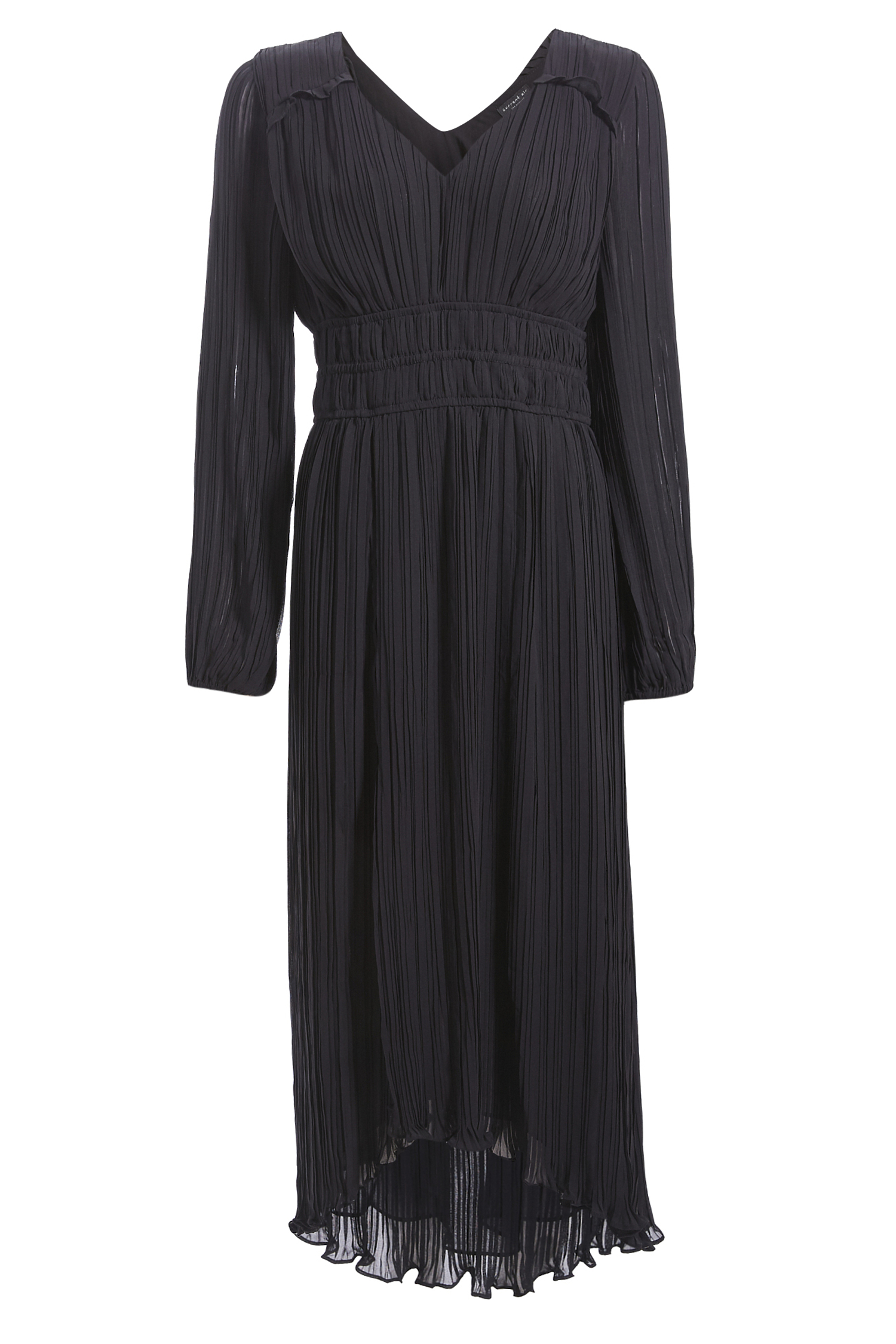 open lace back dress Berylove Women Black Wedding Guest Dress with Long Sleeves Pleated A Line Casual Dress with Belts, Black / XL