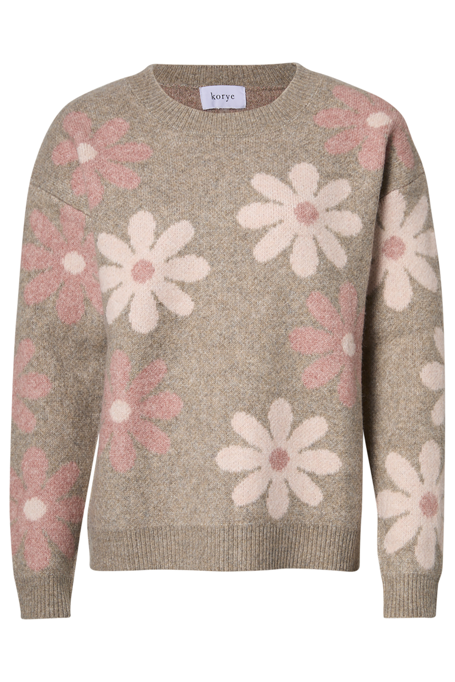 Daisy Print Crewneck Sweater in Taupe Multi L | DAILYLOOK