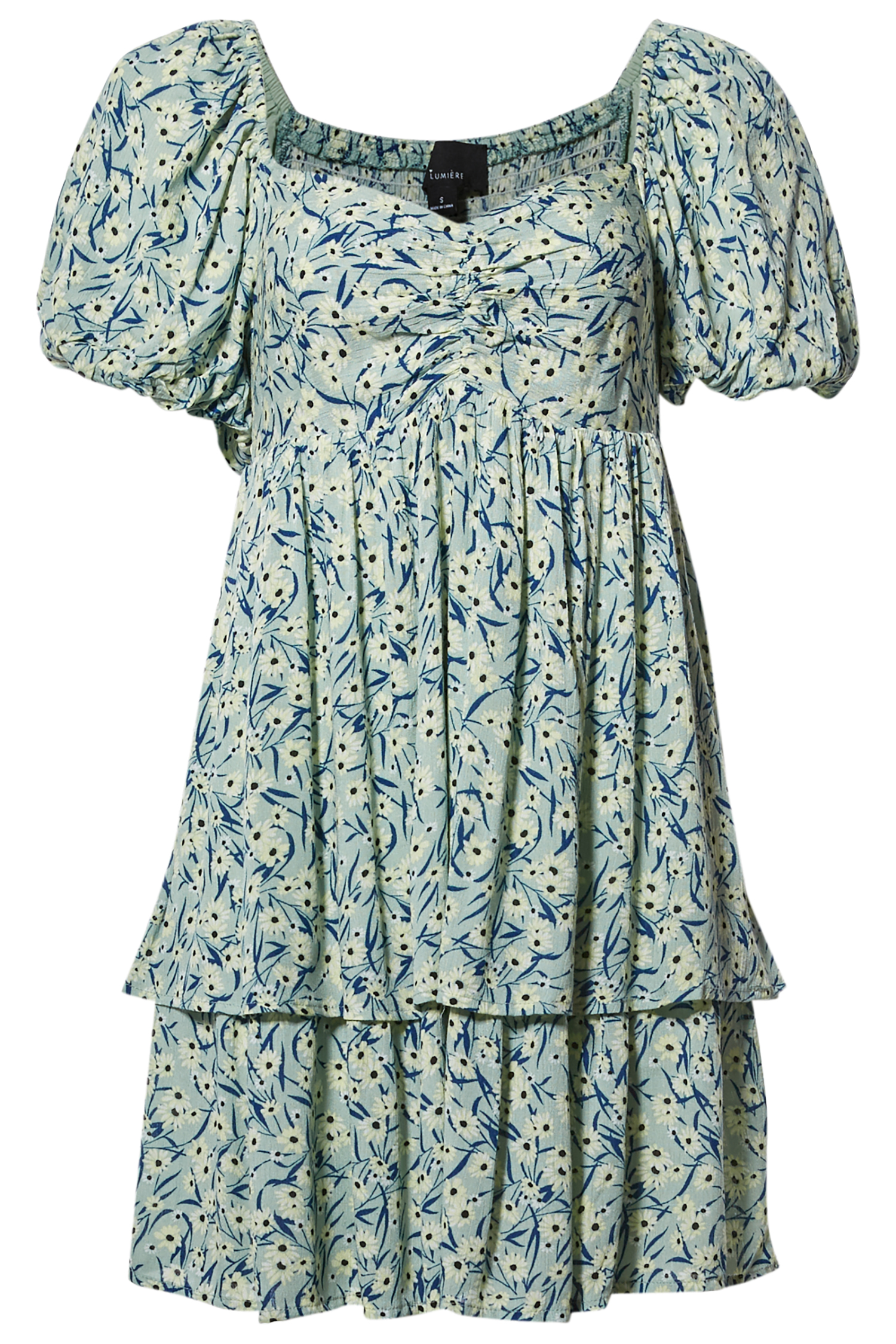 Floral Puff Sleeve Mini Dress in Blue Multi | DAILYLOOK