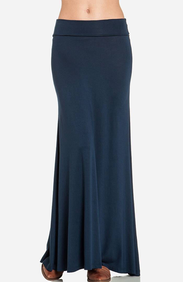 Jersey Knit Maxi Skirt in Navy L DAILYLOOK
