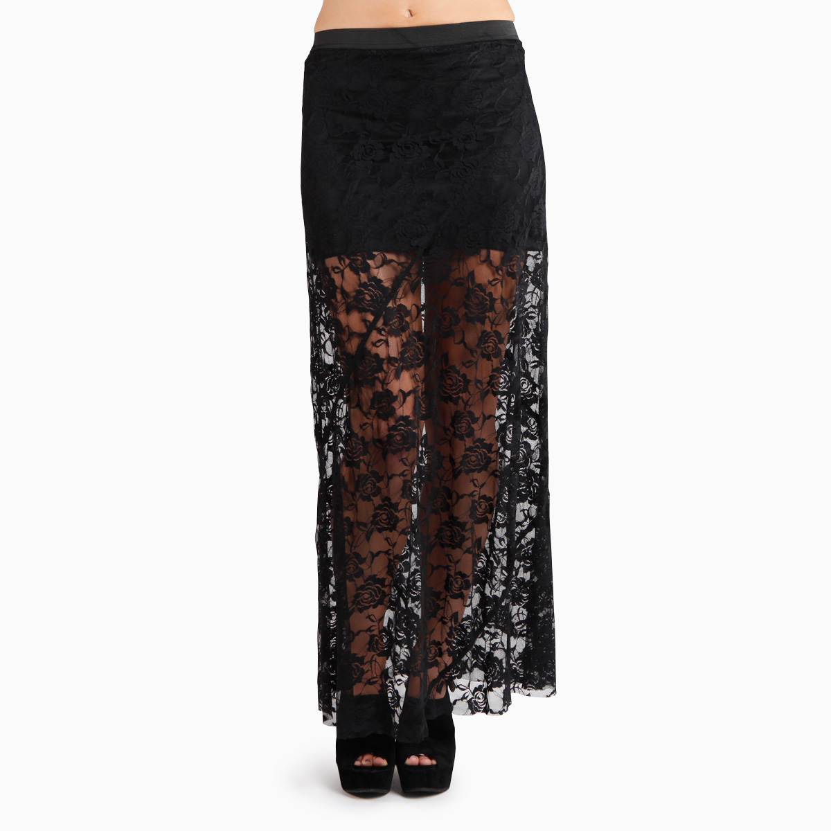sheer lace maxi skirt
