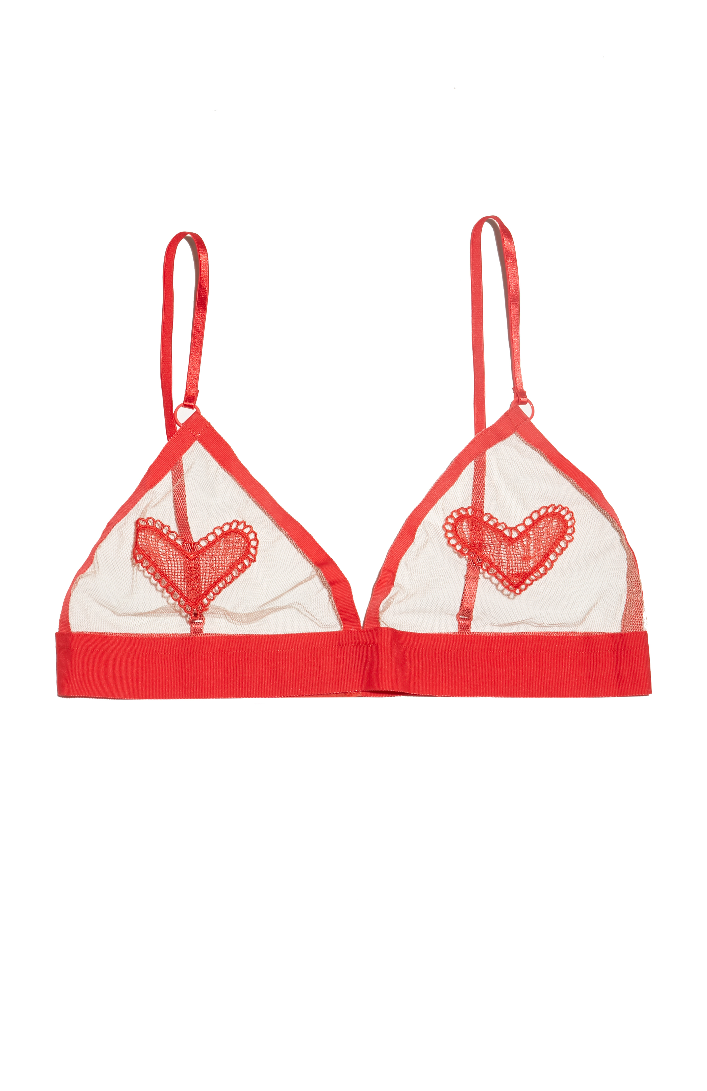 For Love & Lemons Skivvies Be Mine Applique Bra Red Sheer Size Small -  Intimates & Sleepwear