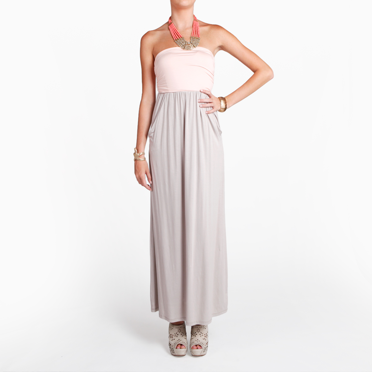 pink and gray maxi dress