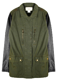 Leatherette Sleeve Army Jacket