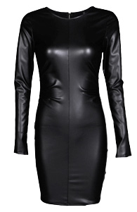 Ruched Faux Leather Mini Dress