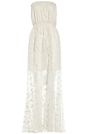 Line & Dot Embroidered Lace Tube Maxi Dress
