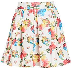 Floral Print Waffle Pleated Skirt