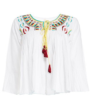 RAGA Long Sleeve Embroidered Peasant Top