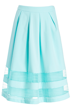 JOA Stripe Lace Pleated Skirt