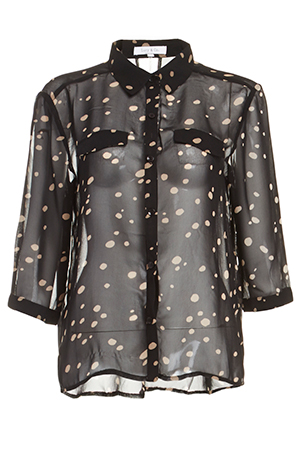 Lucy Paris Sheer Dotted Button Up Blouse