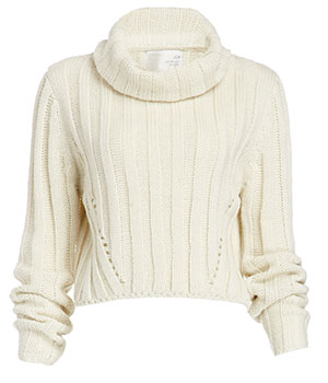 J.O.A. Funnel Neck Cropped Cable Sweater