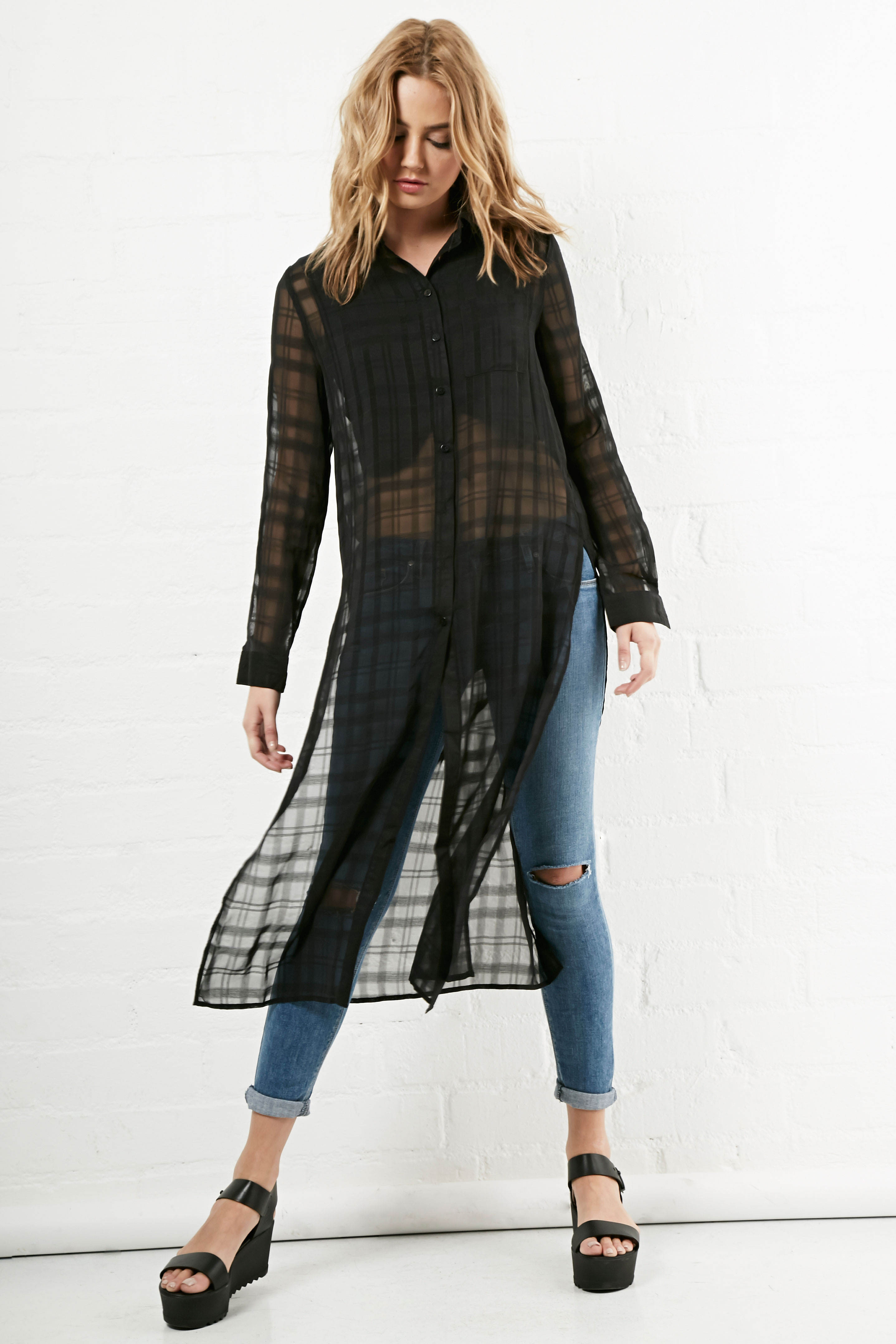 Glamorous Check Side Split Shirt