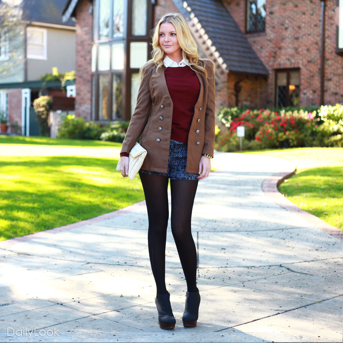 Preppy Chic Trendy Tweed Look | DAILYLOOK