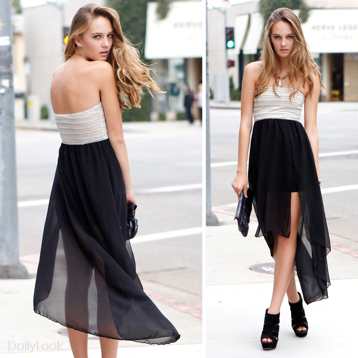Twisted Cutout Strapless Tiered Dress main image 1