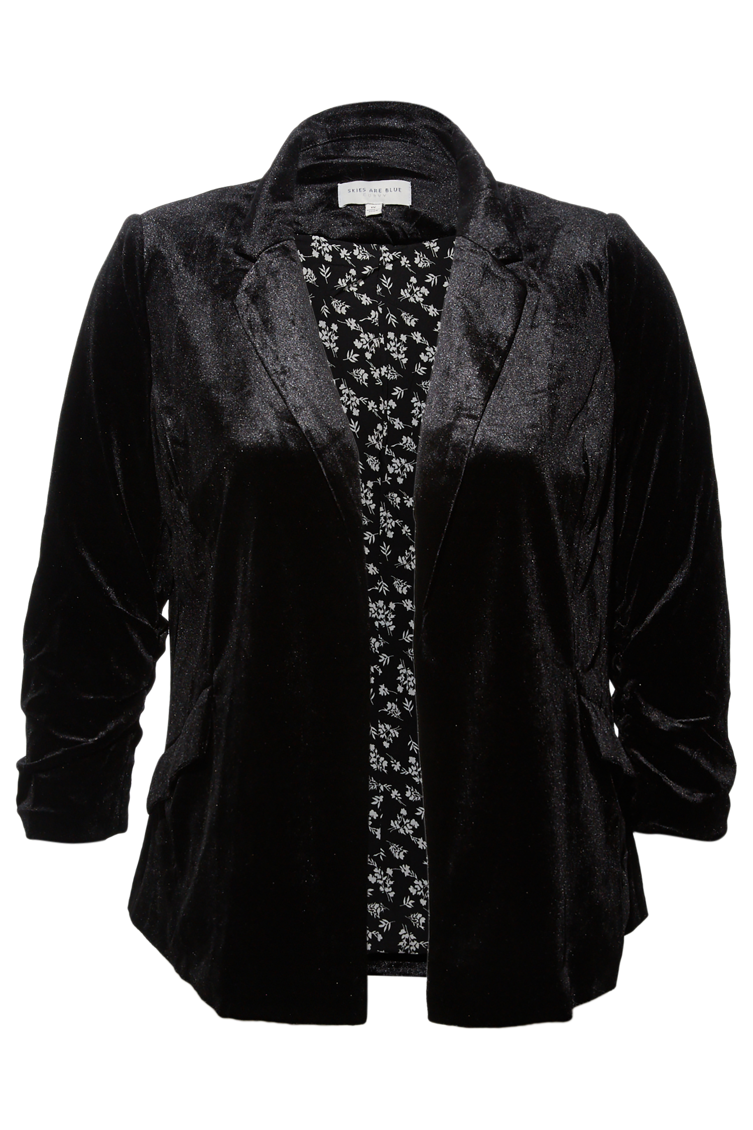 Ruched Sleeve Velvet Blazer