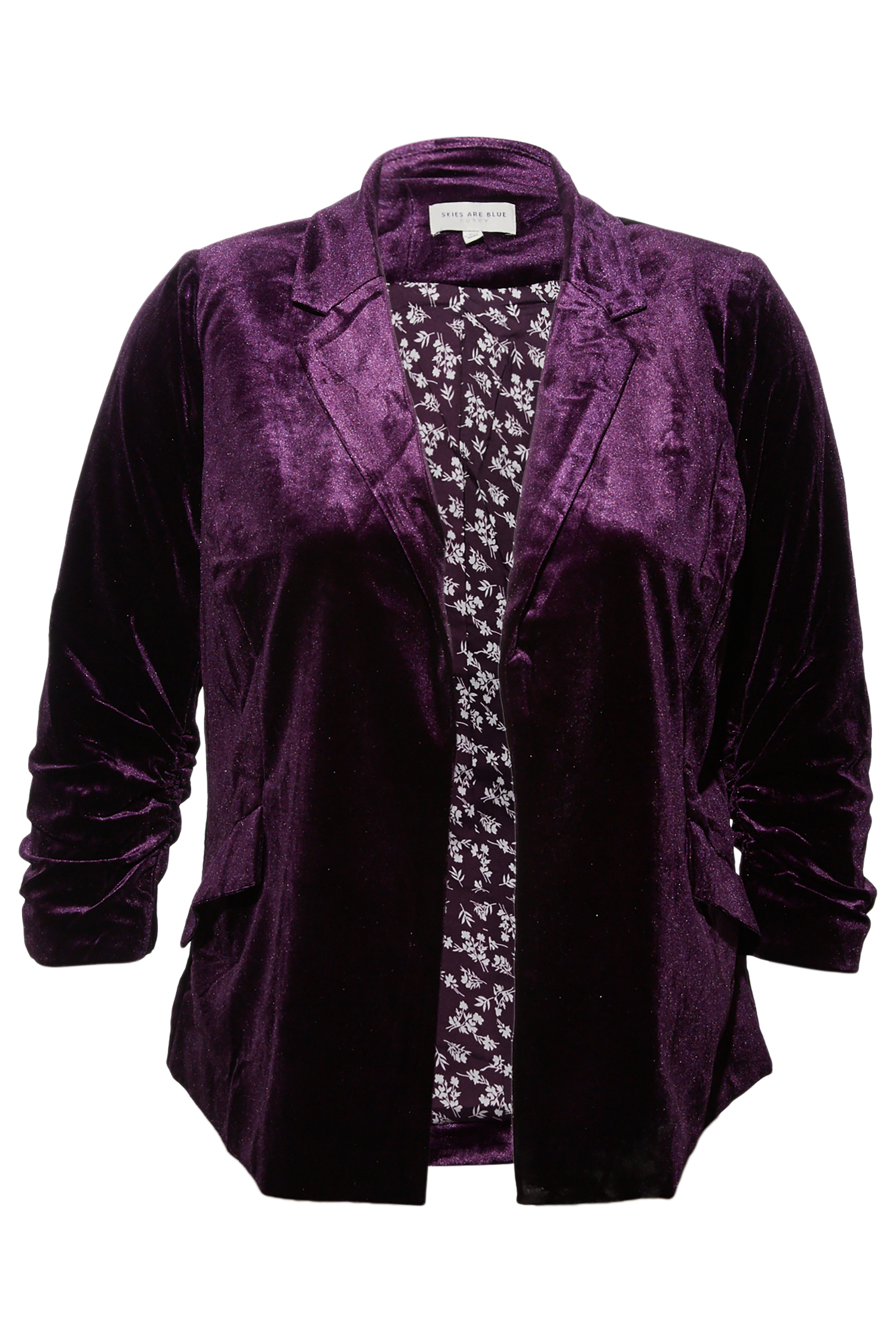 Ruched Sleeve Velvet Blazer