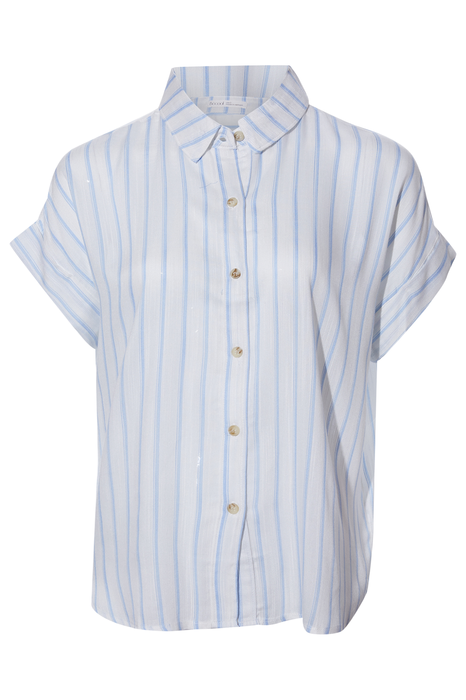 Short Sleeve Striped Button Front Top