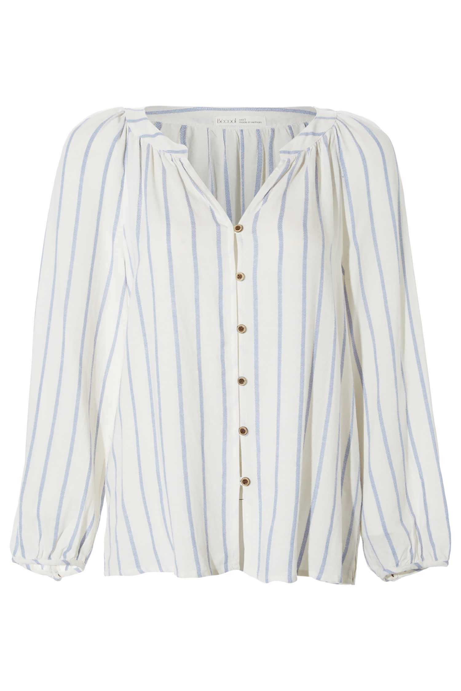 Split Neck Stripe Button Front