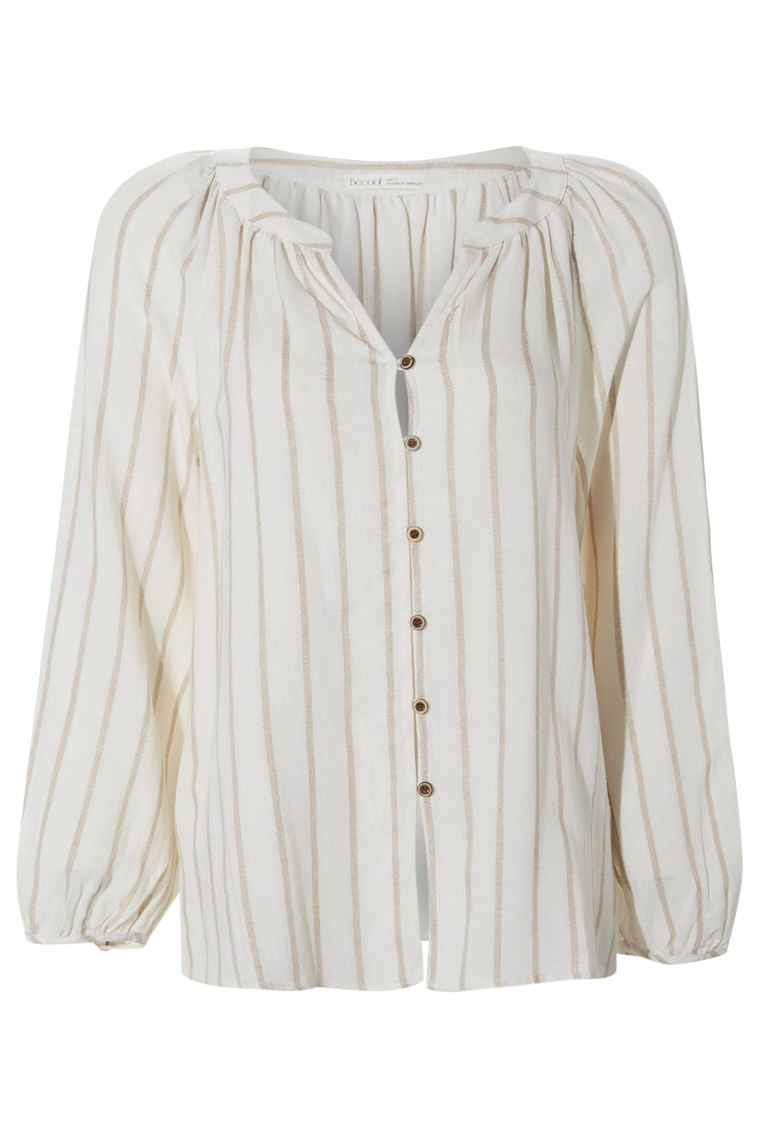 Split Neck Stripe Button Front