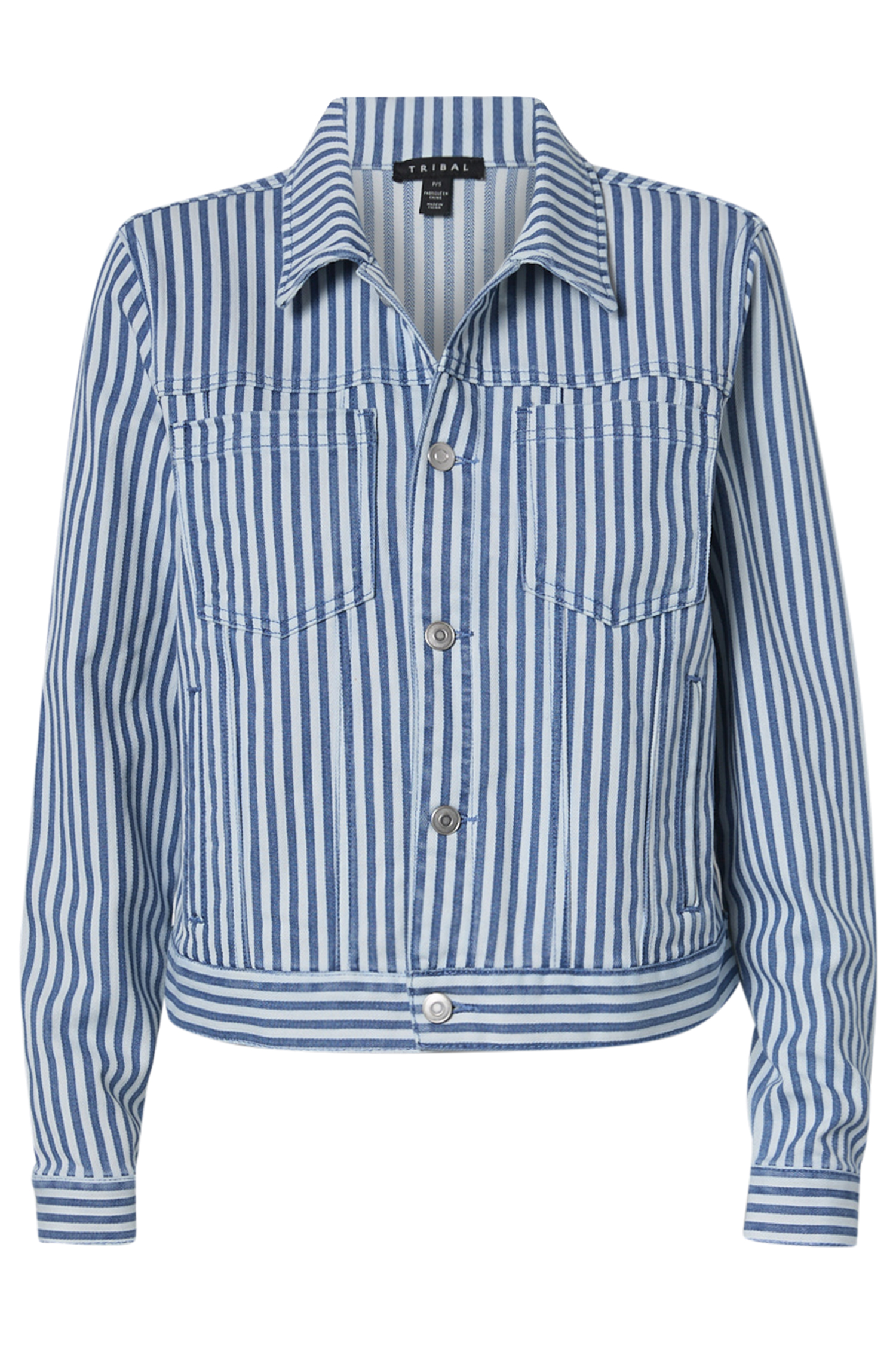 Long Sleeve Striped Denim Jacket