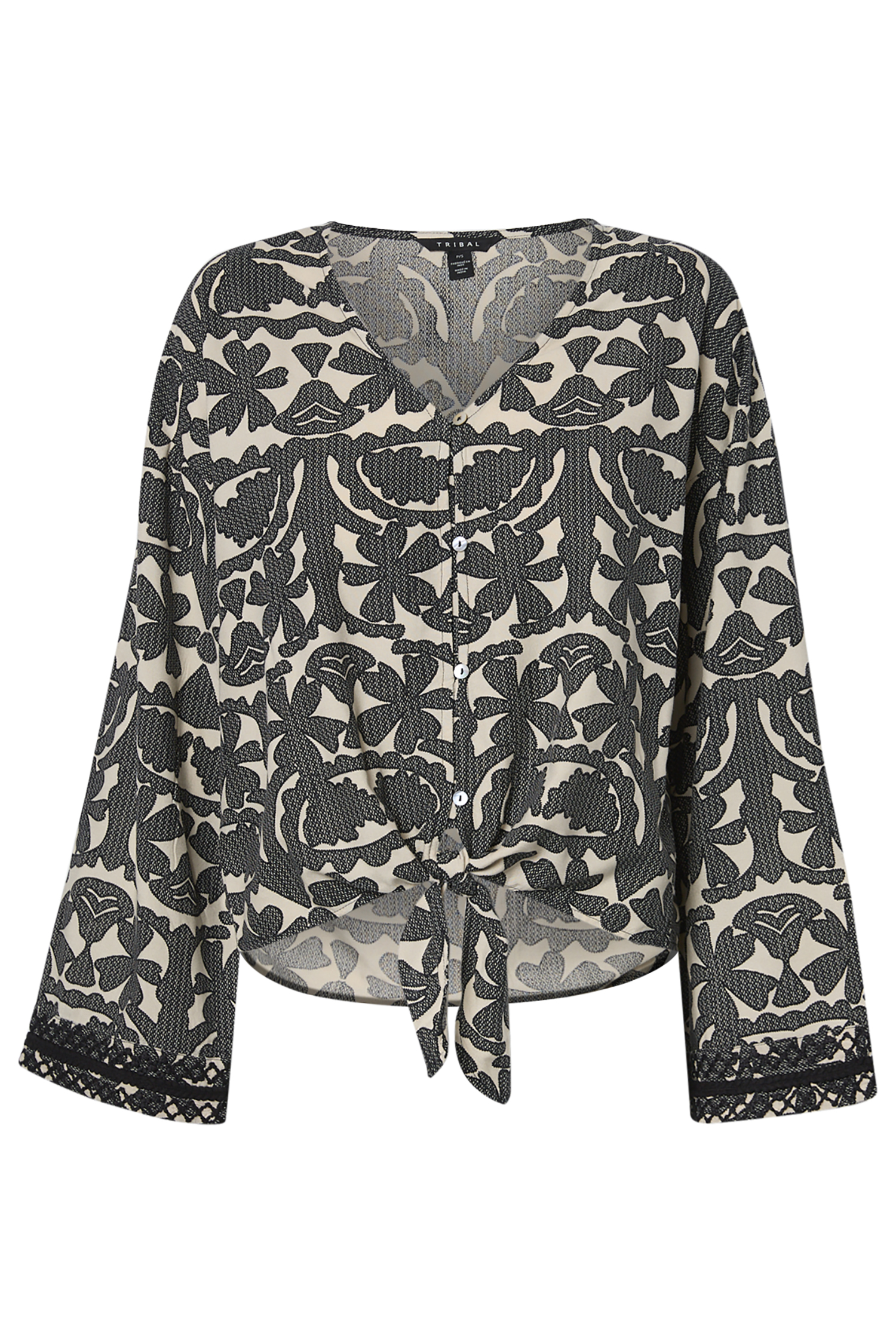 Printed Front Tie Blouse