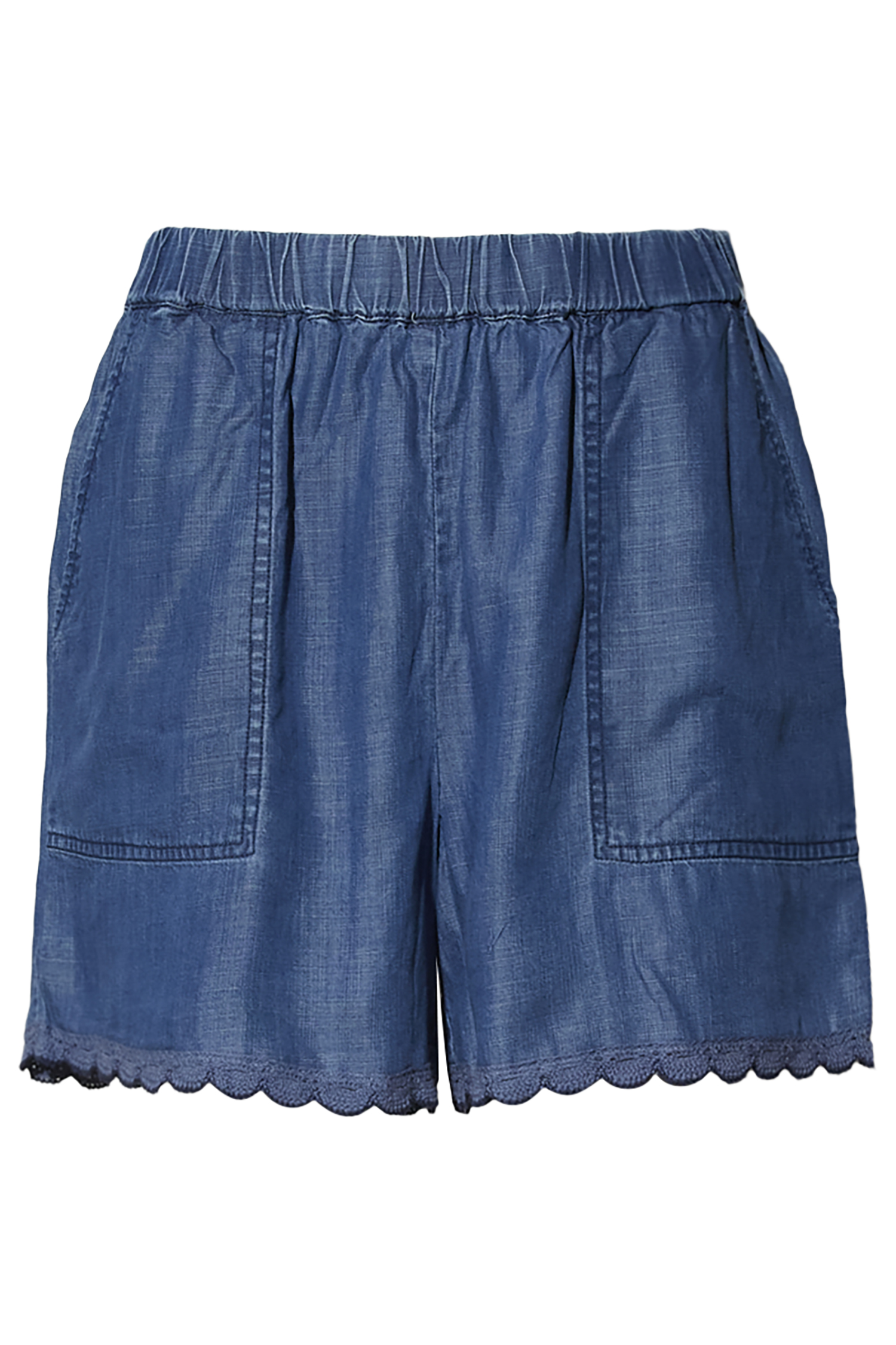 Scallop Hem Elastic Waist Shorts