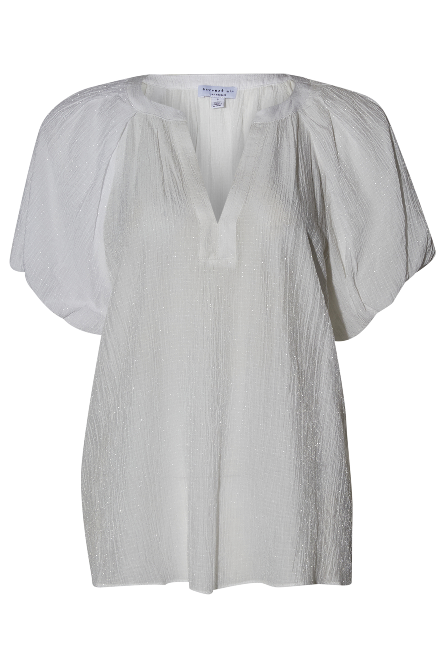 Split Neck Puff Sleeve Blouse