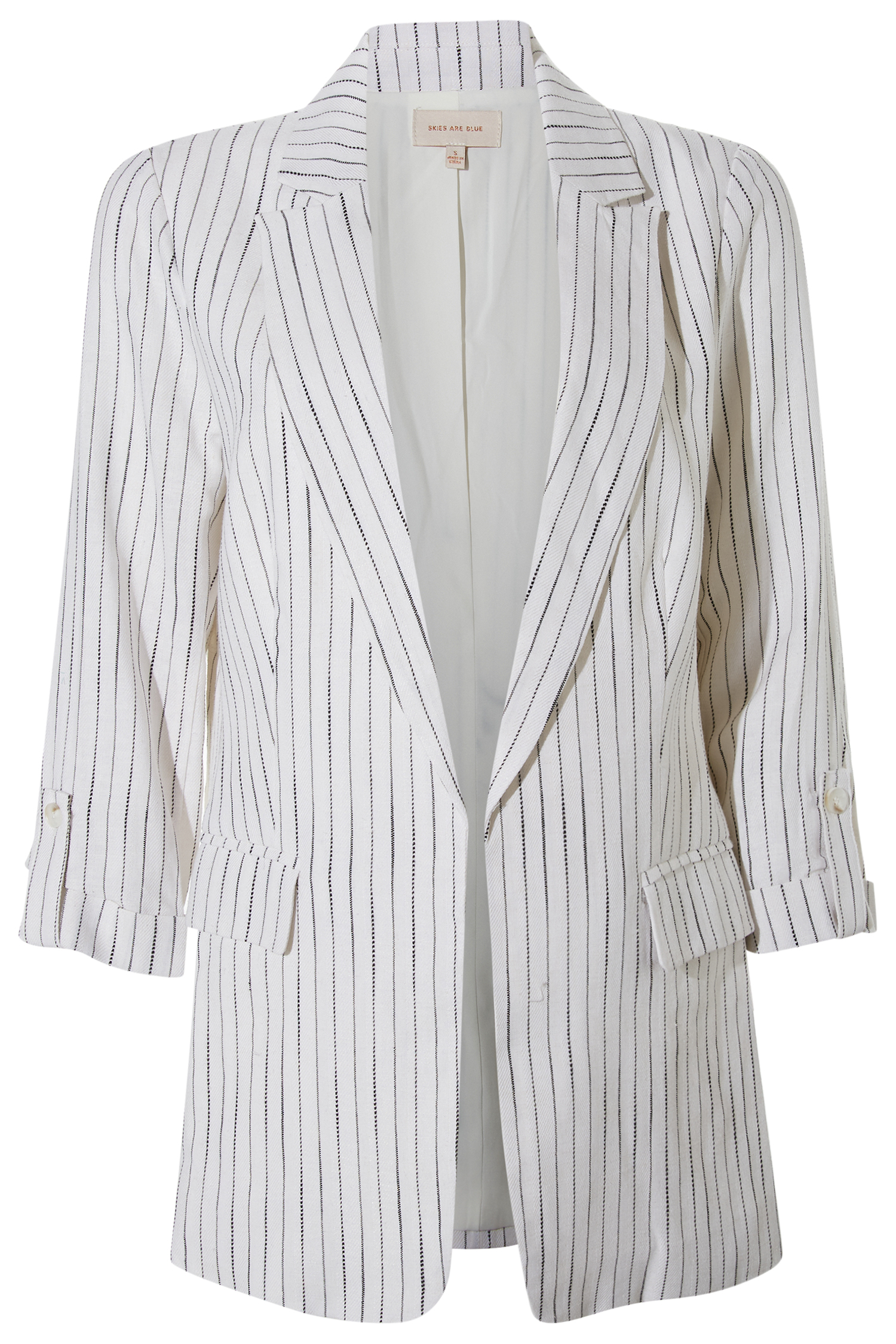 3/4 Sleeve Pinstriped Blazer