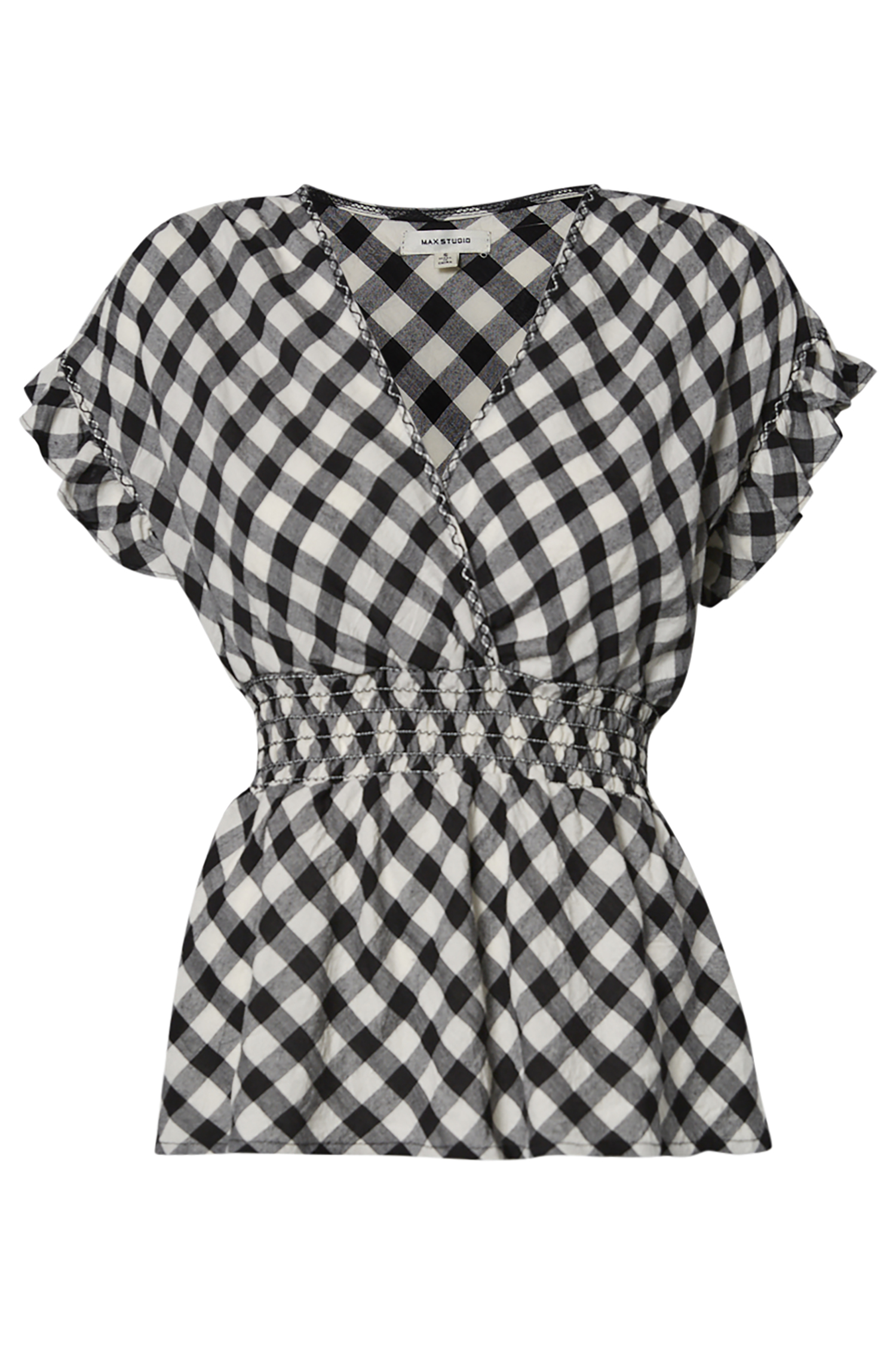 Smocked Waist Checkered Top