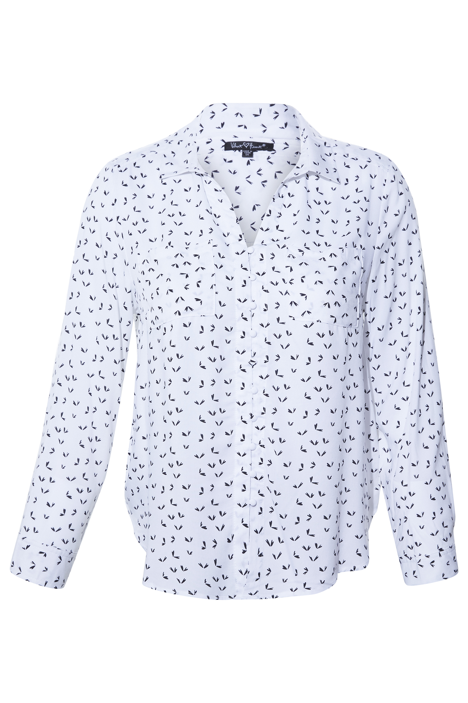 Velvet Heart Button Front Printed Top