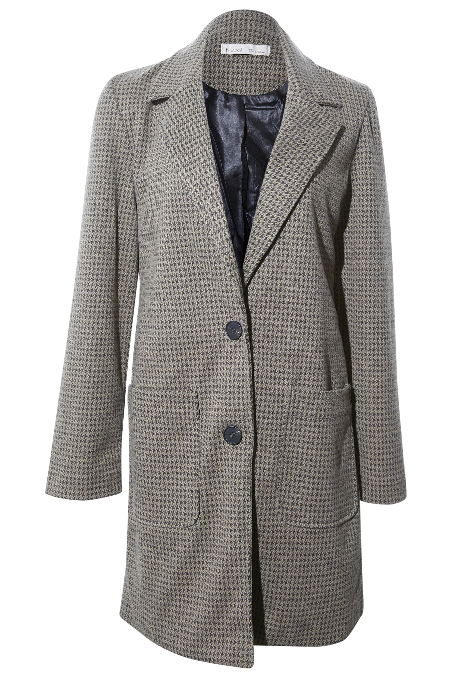 Houndstooth Single Breasted Long Coat