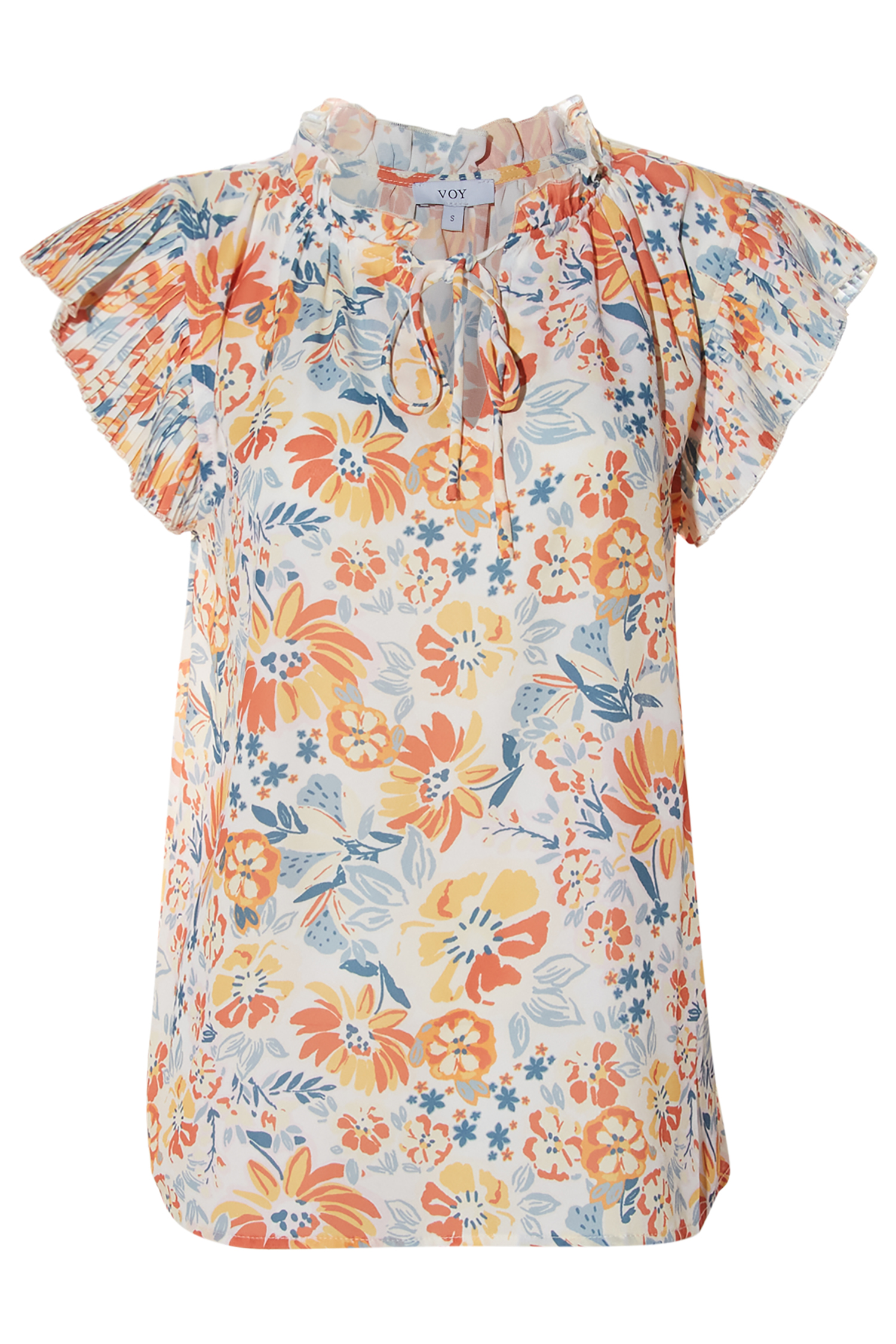 Split Neck Tie Printed Top