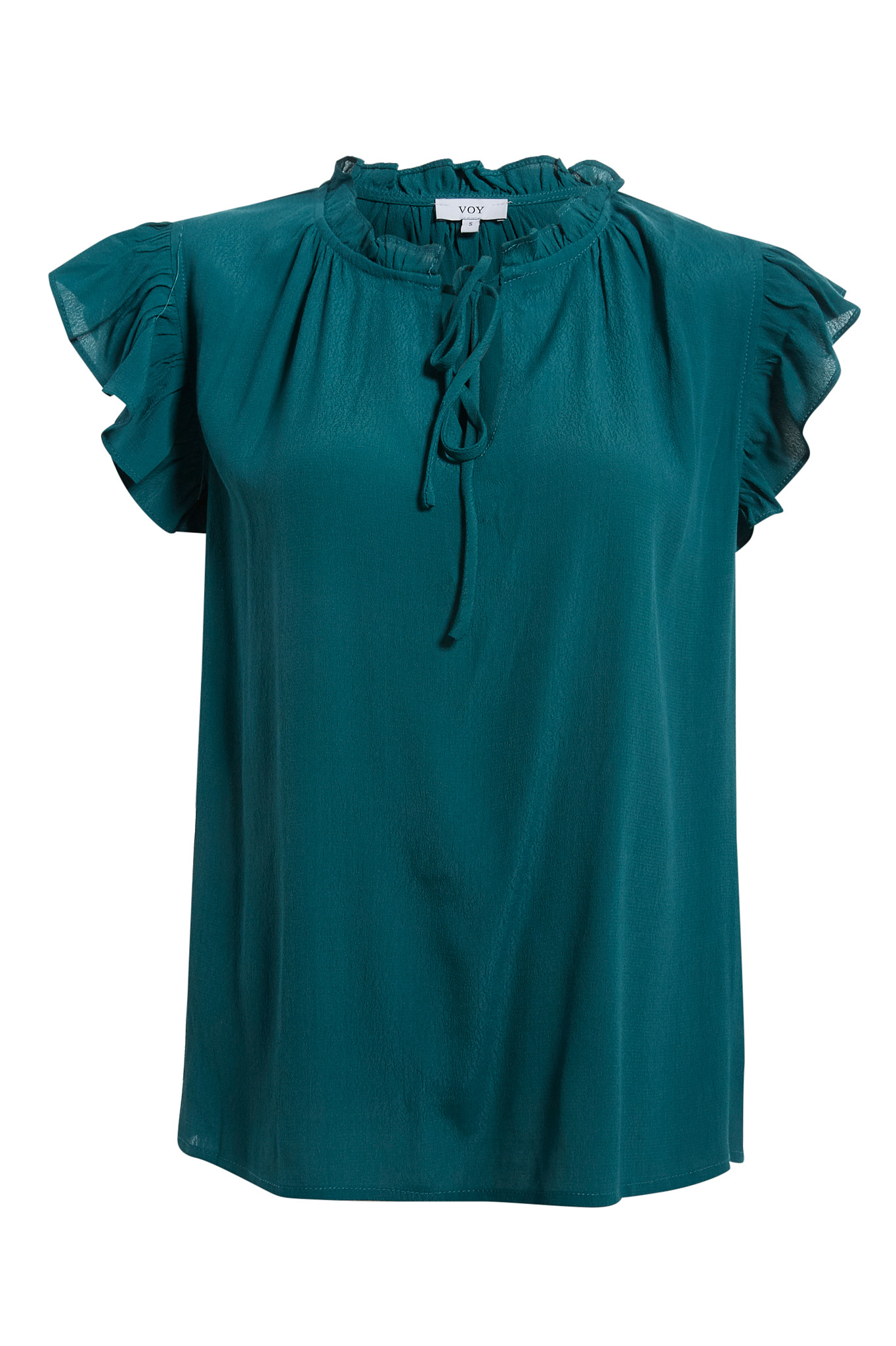 Ruffled Sleeve Split Neck Top
