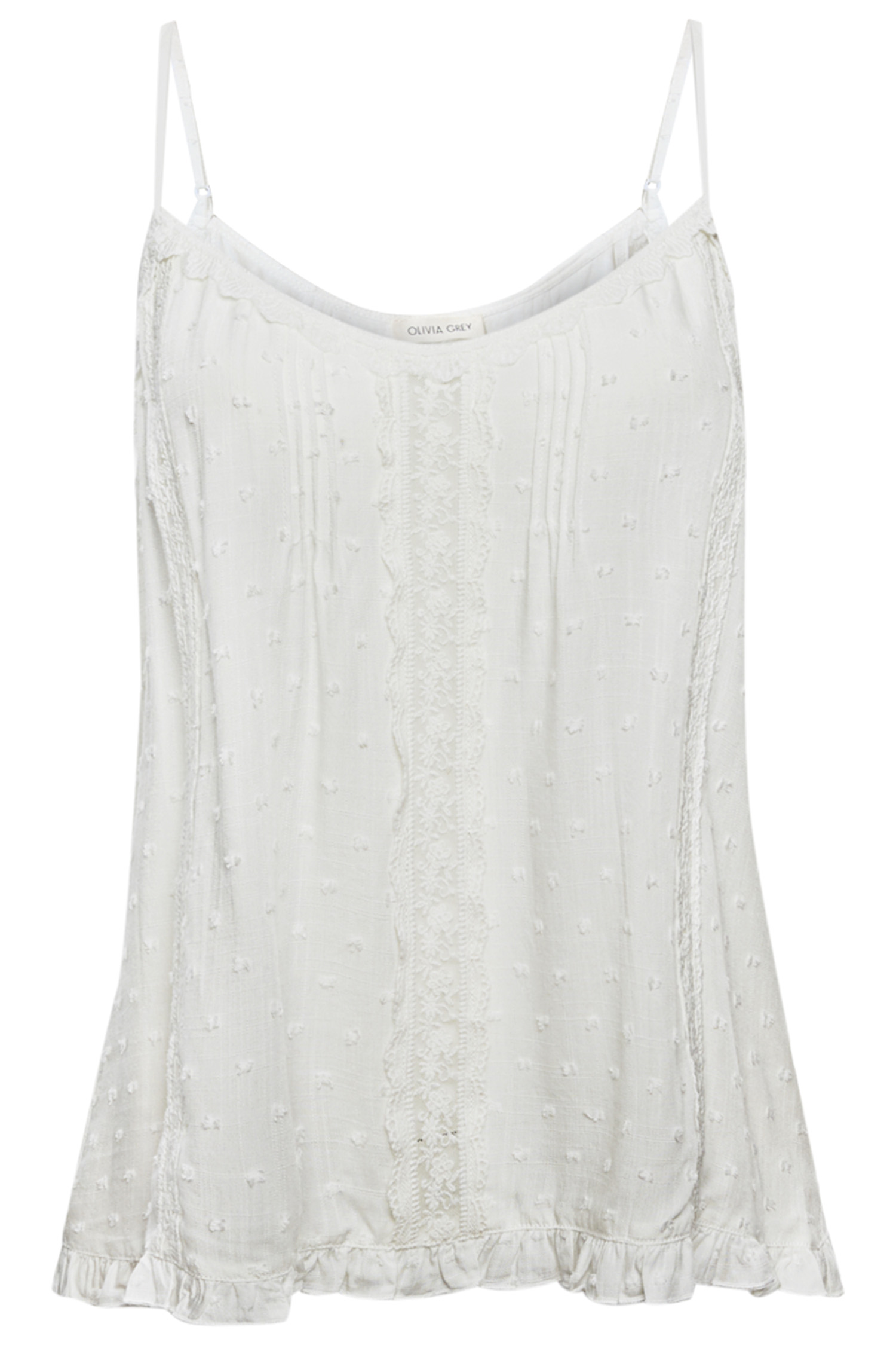 Swiss Dot Cami with Lace Trim Detail