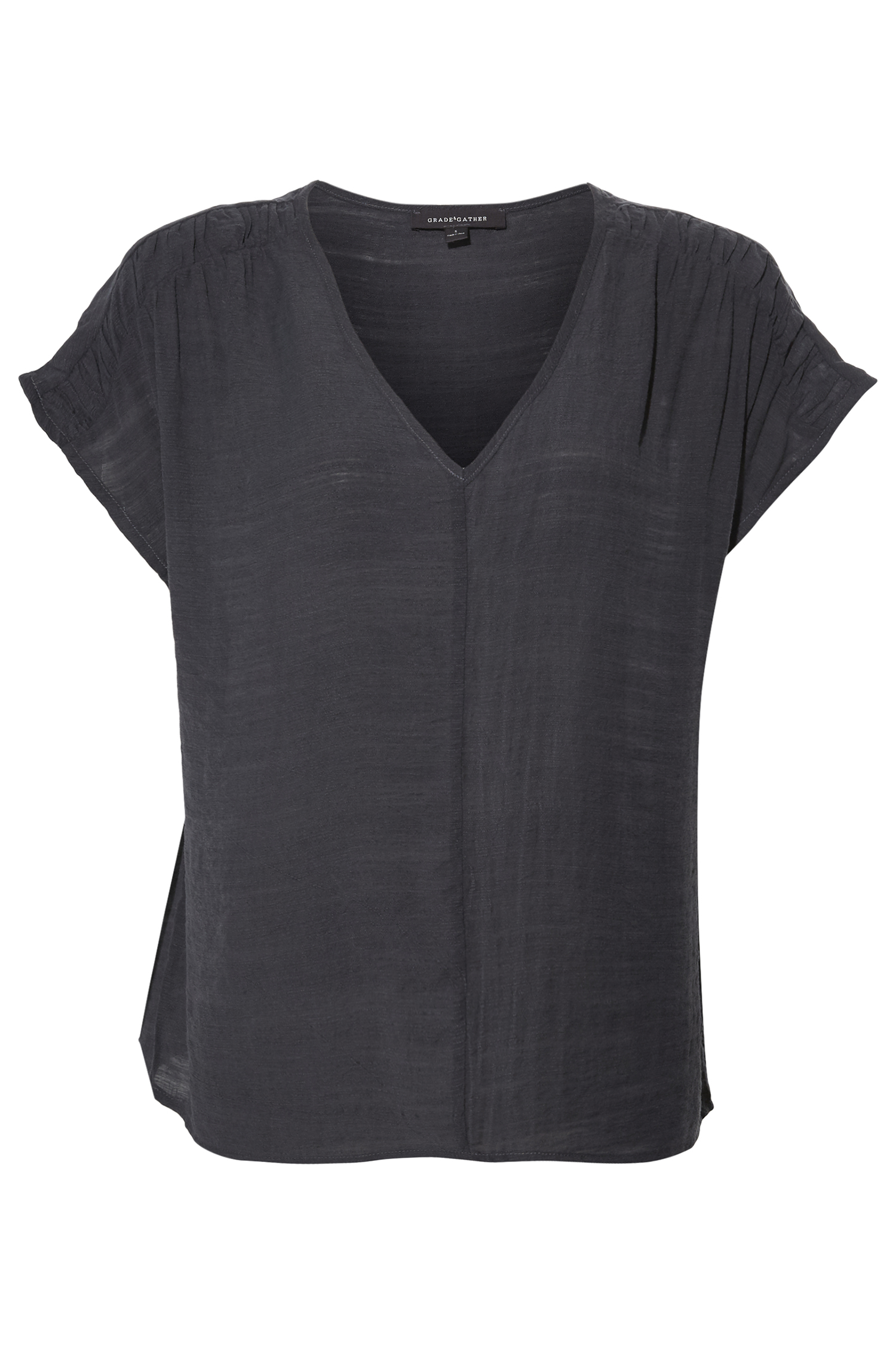 Ruched Sleeve V Neck