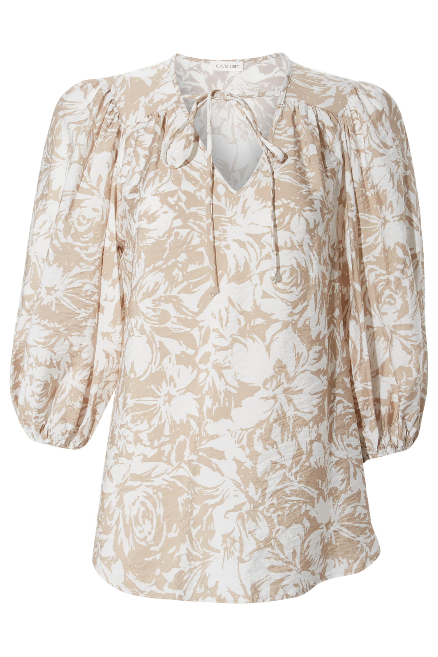 Floral Tie Neck 3/4 Blouse