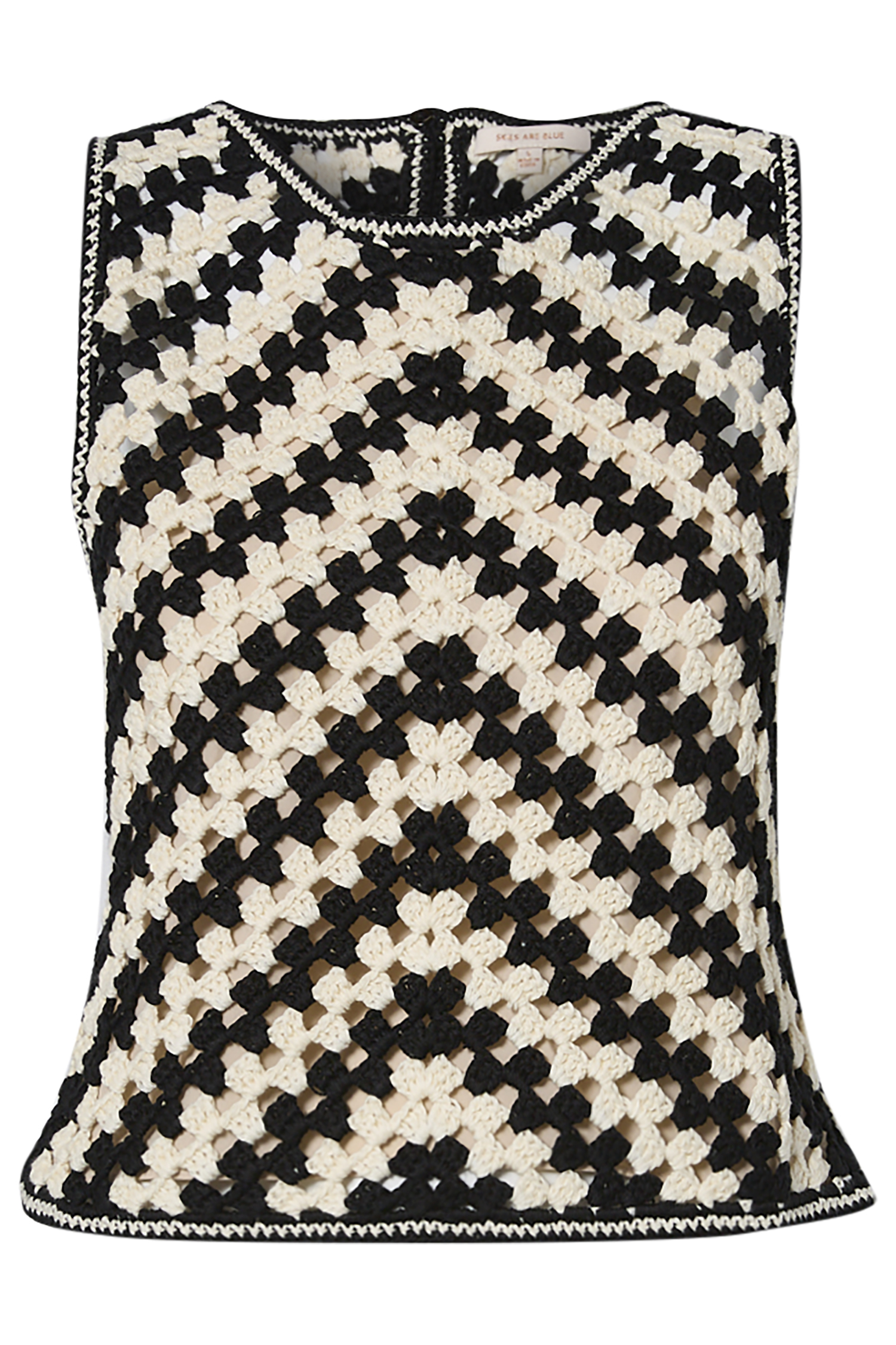 Black and white crochet relaxed fit top
