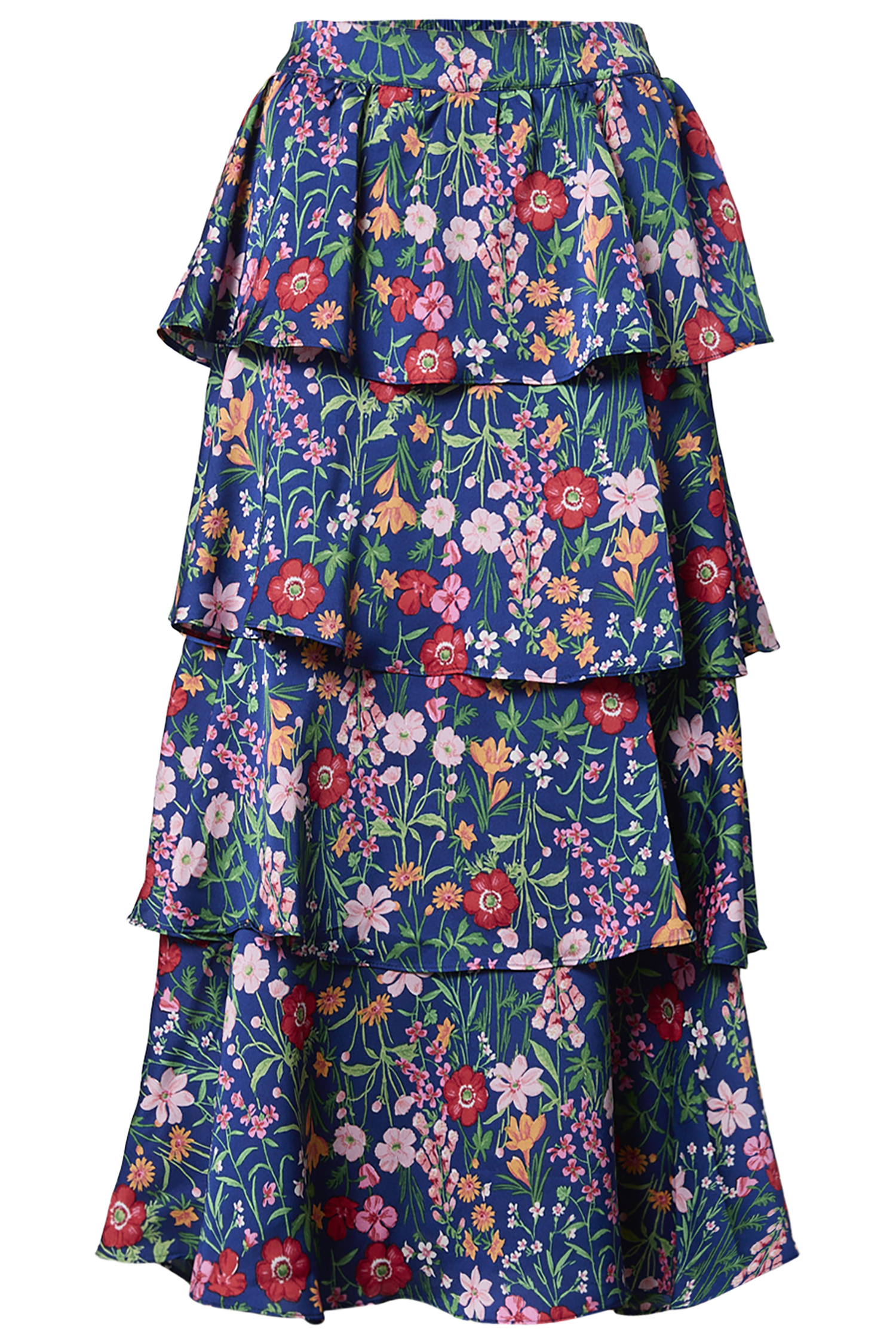 Floral Print Tiered Midi Skirt