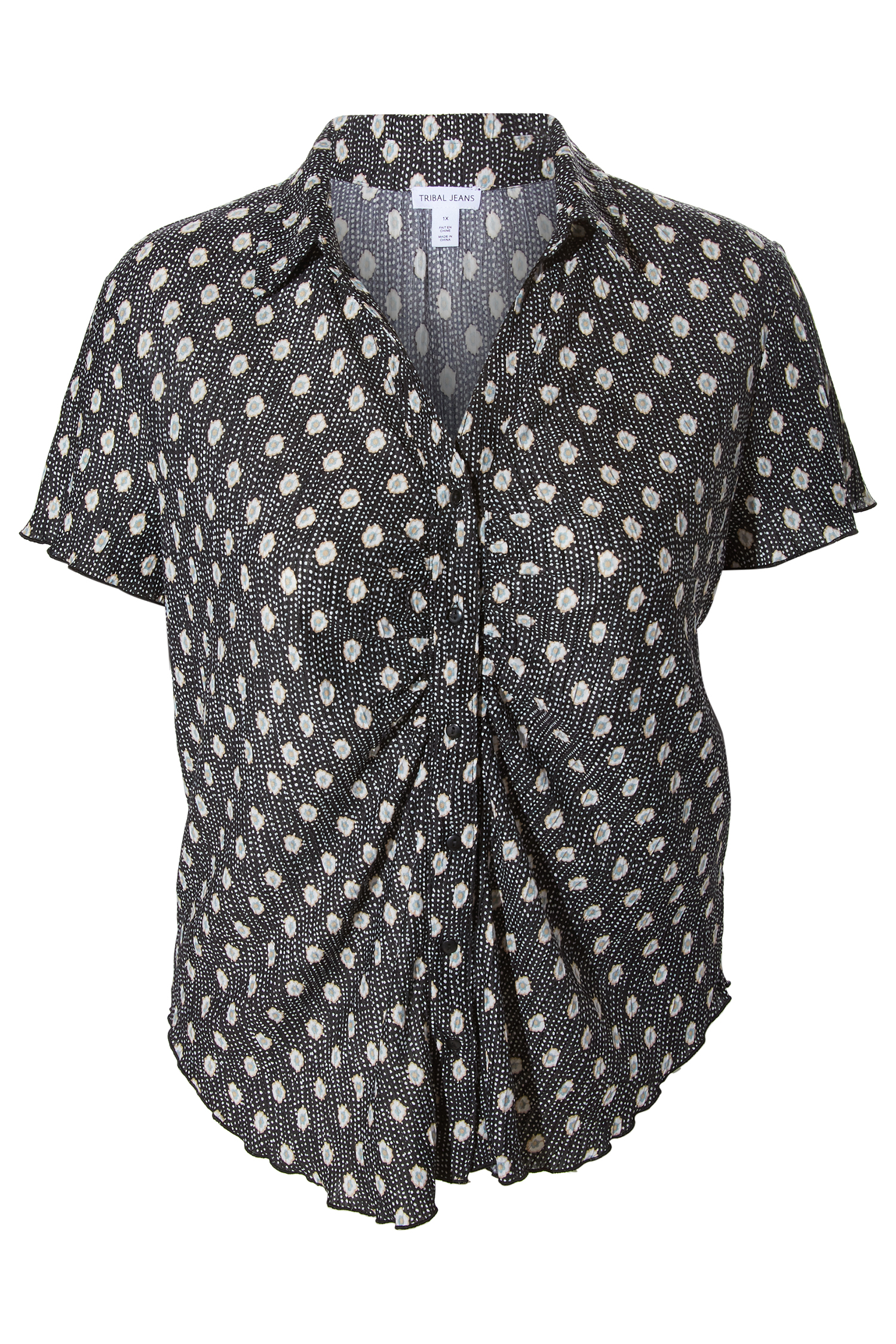 Tribal Button Down Shirt with Shirring