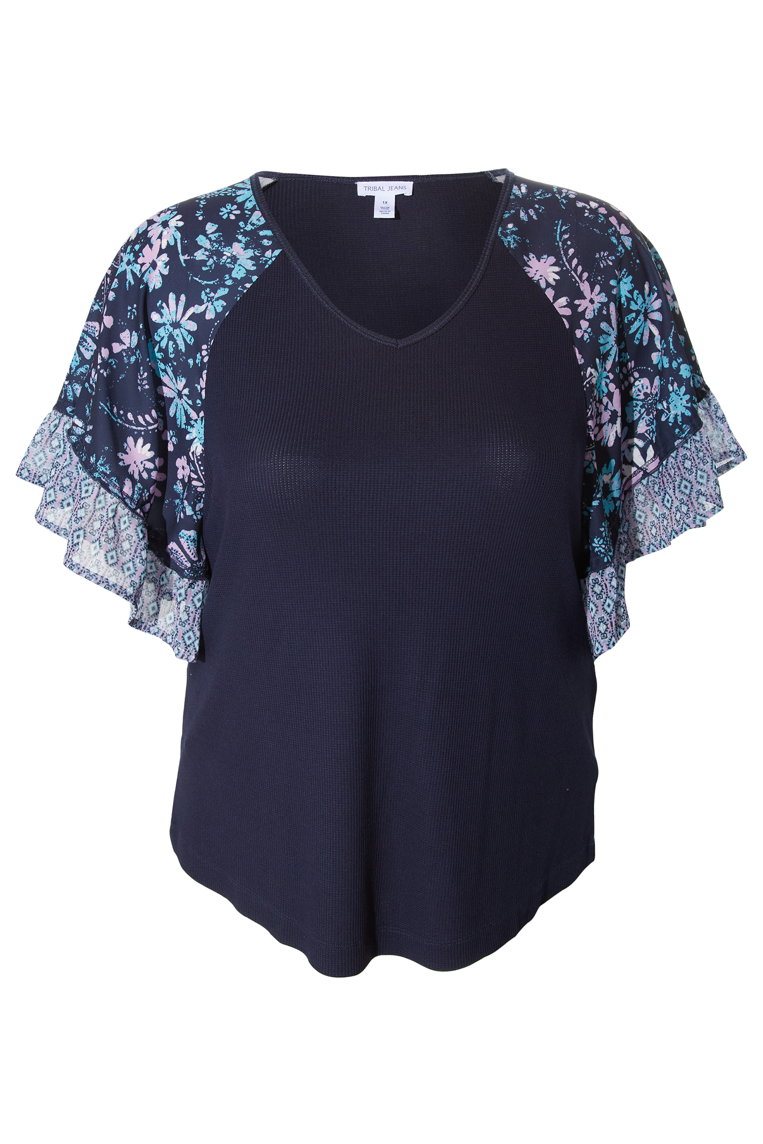 Tribal Raglan Combo Sleeve Top