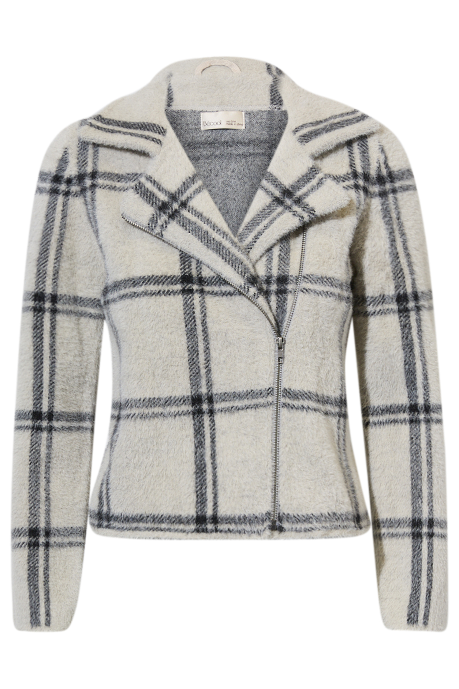 Plaid Striped Notched Collar Jacket