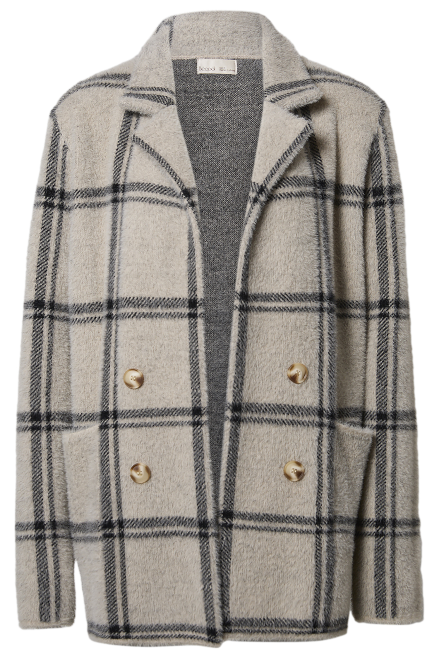 Plaid Collared Coatigan