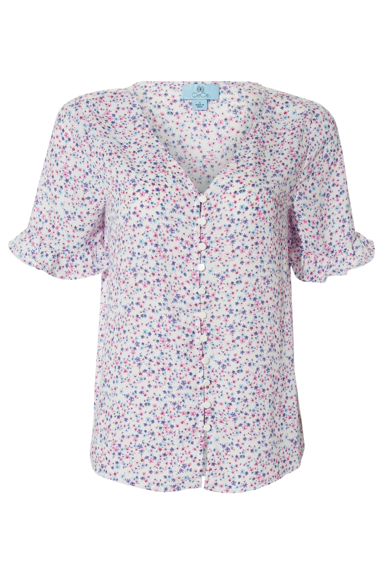 Button Up V-Neck Blouse